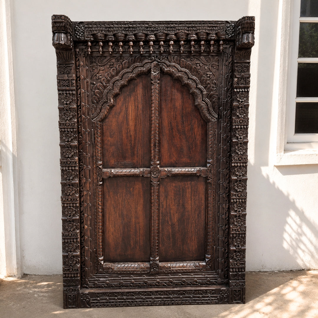 Wooden Jharokha Window Frame | Handcarved Sheesham Antique Decor