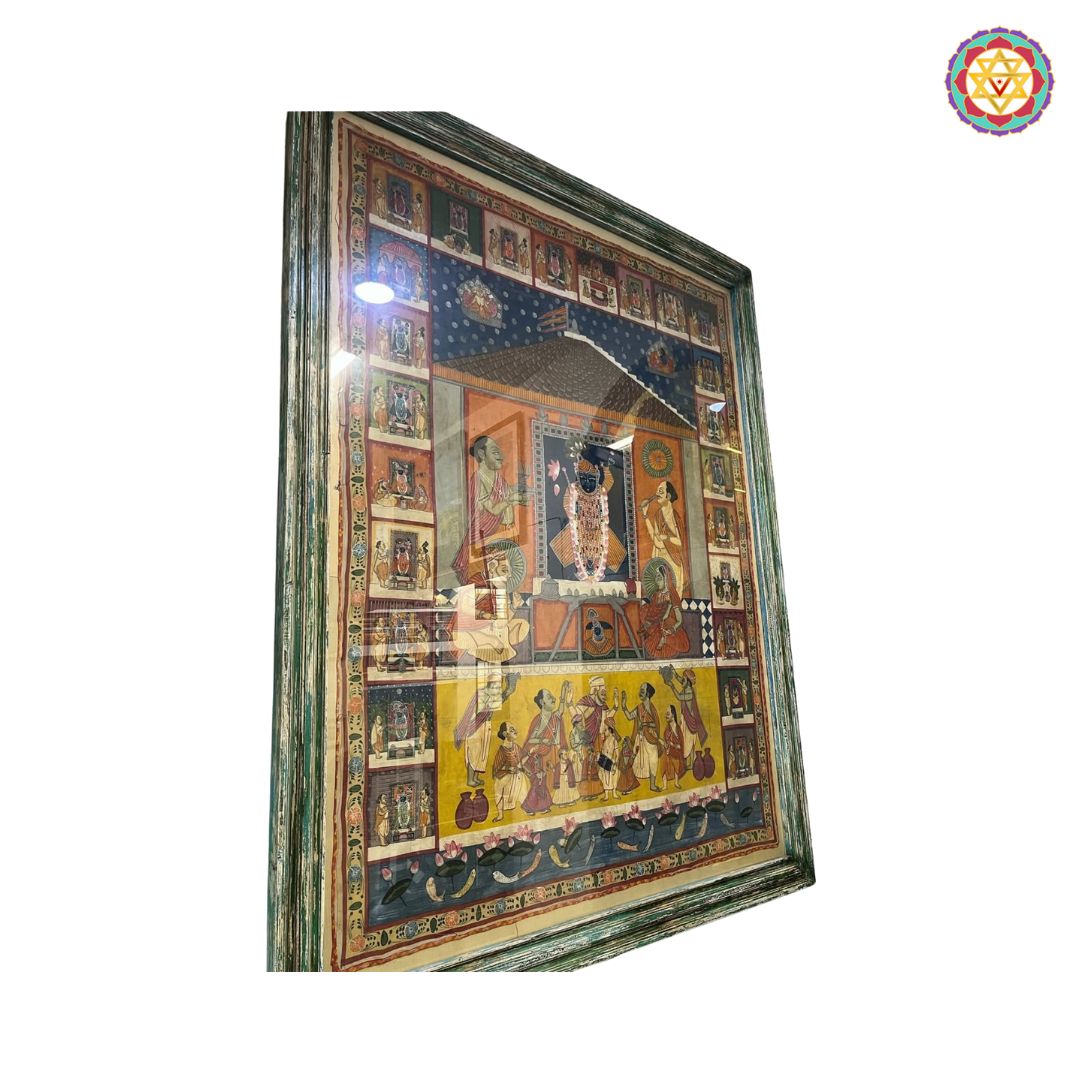 Closeup detailing of vintage Shrinathji Raj Bhog Pichwai painting