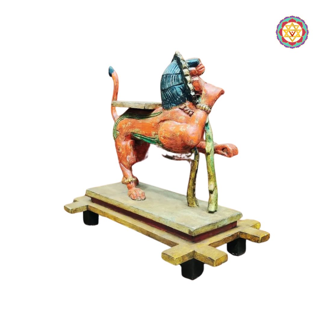 rear angle highlighting detailed carving on yali statue