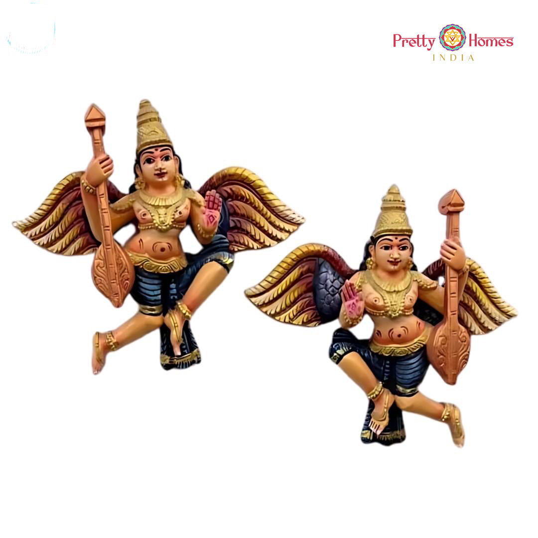 Indian Gandharva sculpture — blessing angel wooden wall decor.