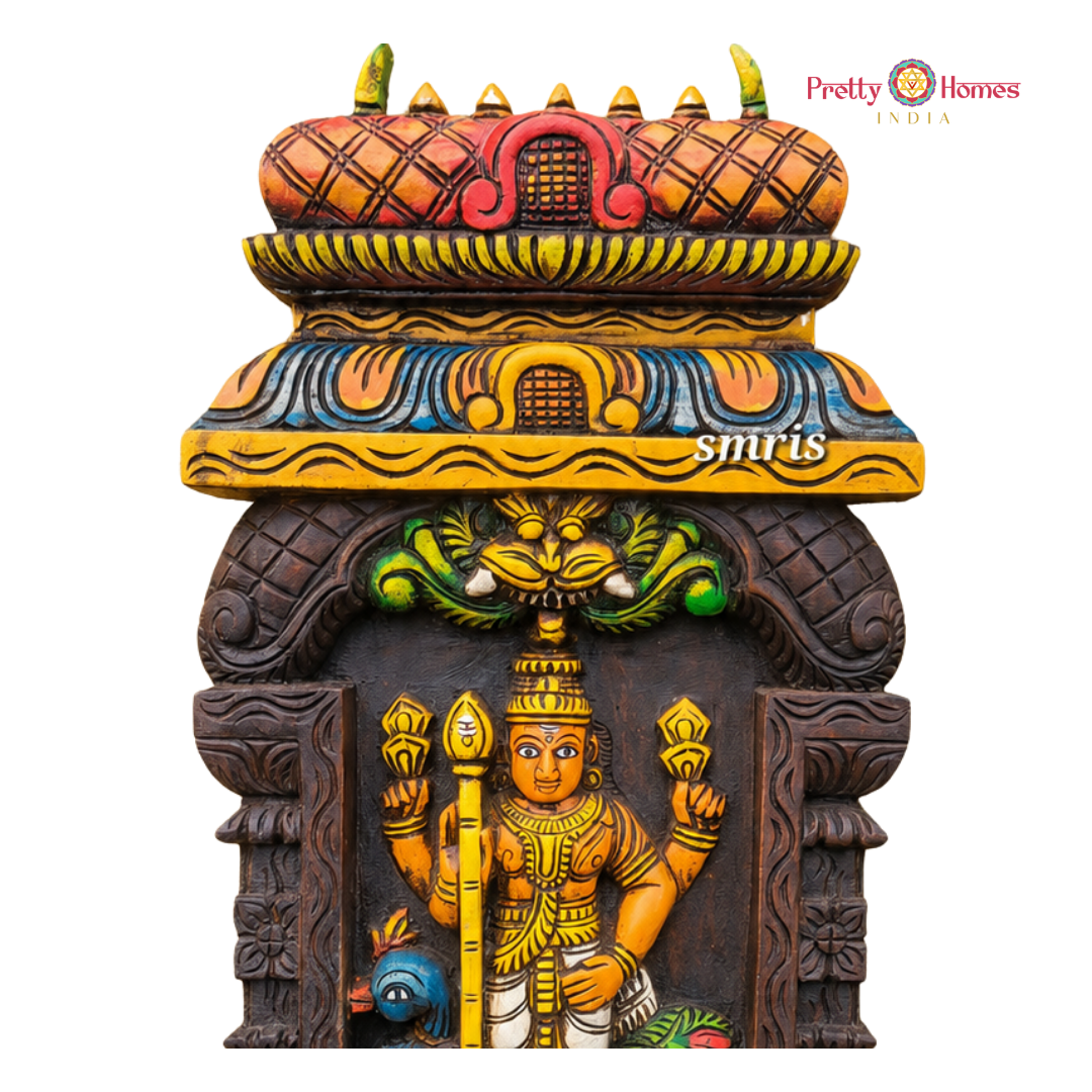Woodcarved Kavadi-Style Lord Murugan Wall Mount