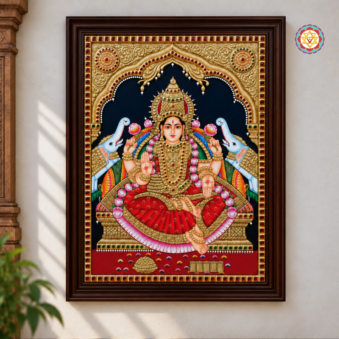 Gajalakshmi with Elephants Tanjore Painting