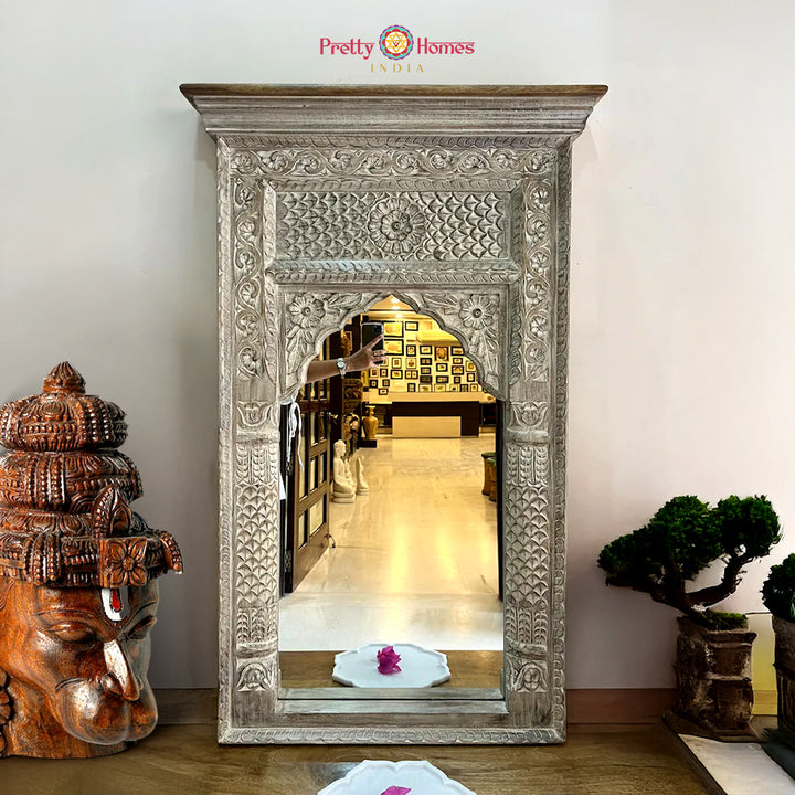 Intricately carved  Wooden Wall Mirror, Jharokha Mirror