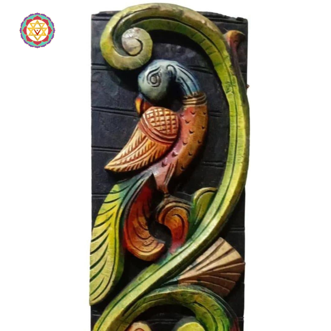 vertical floral carved wooden wall panel for home decoration