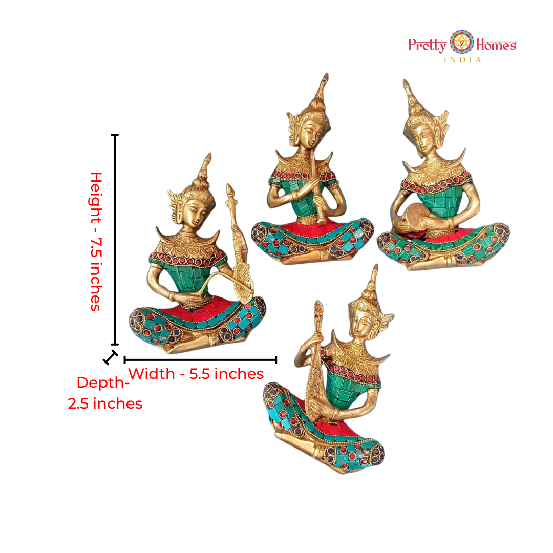 Superfine Brass Set of 4 Musicians with Multicoloured Stone Studding