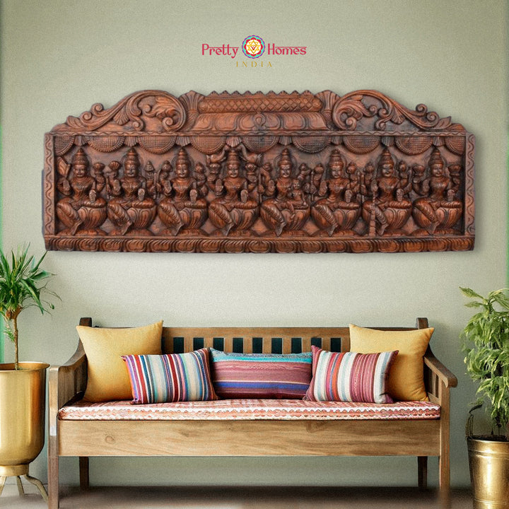 Woodcarved gopuram Design Astalaxmi panel /wall hanging.