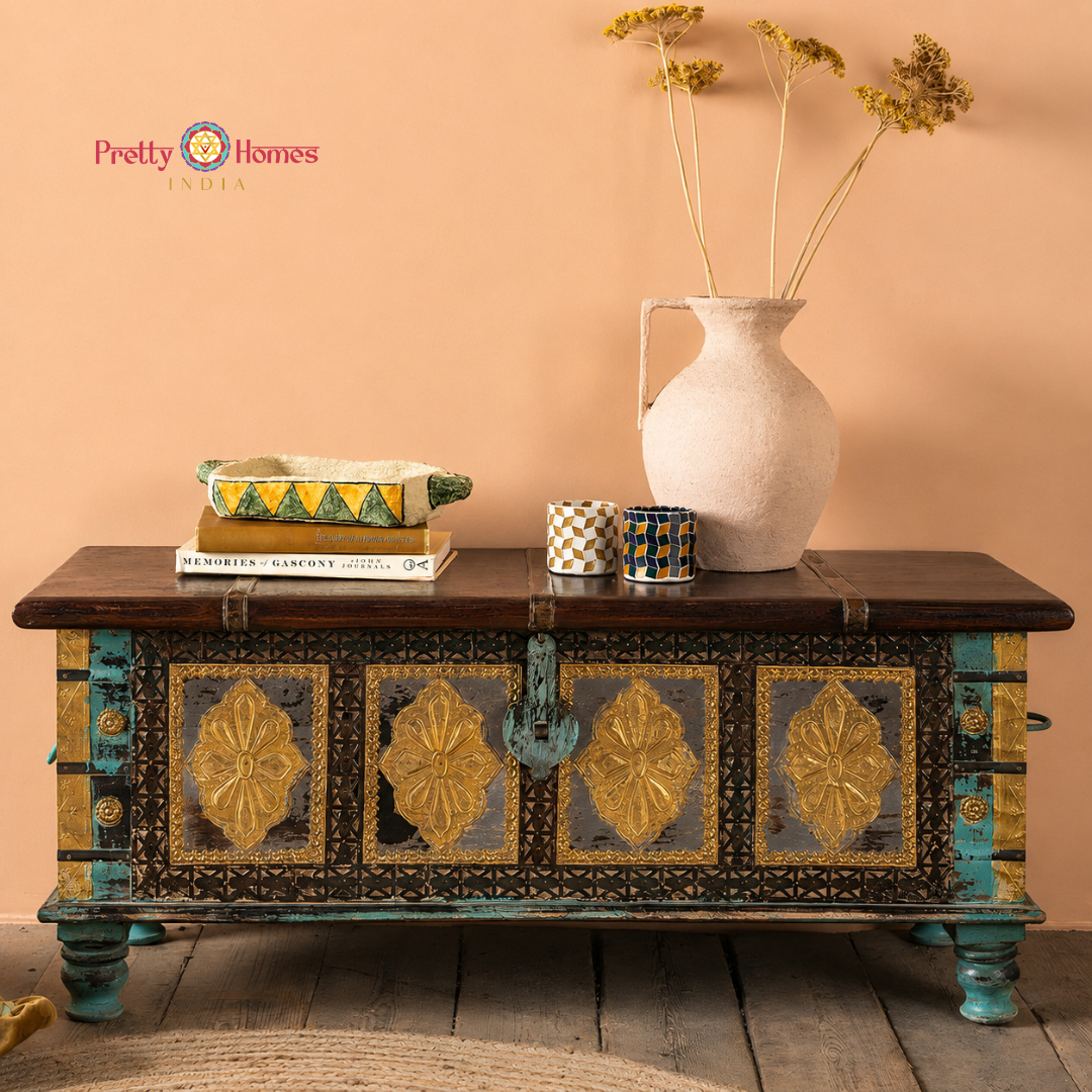 Large Wood-Carved Storage Trunk / Coffee Table