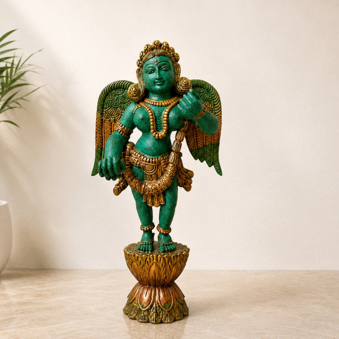 Carved Vintage Finish Gandharva / Indian Angel (Table Top-single)