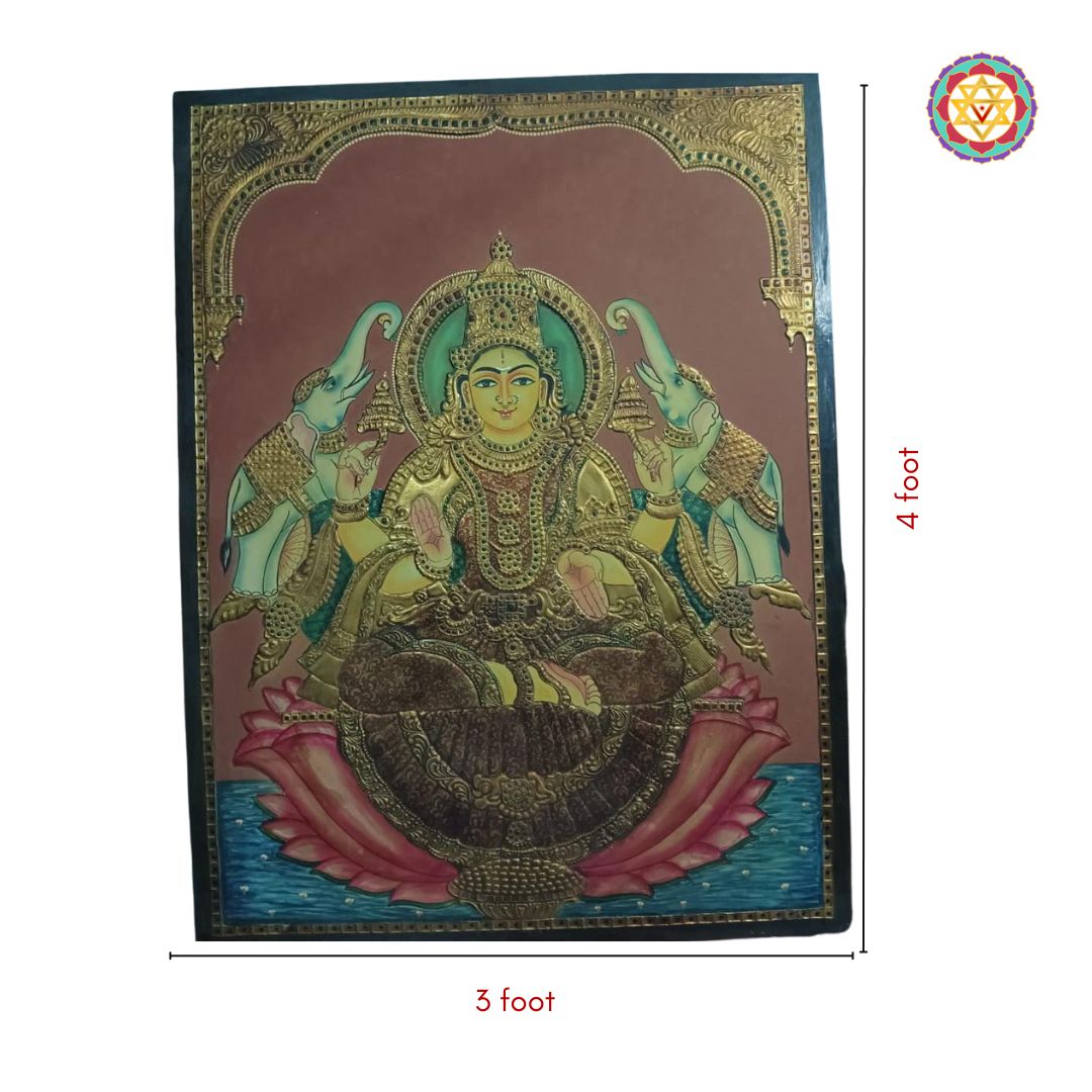Vintage Tanjore art featuring Goddess Gajalaxmi in 22-carat gold foil