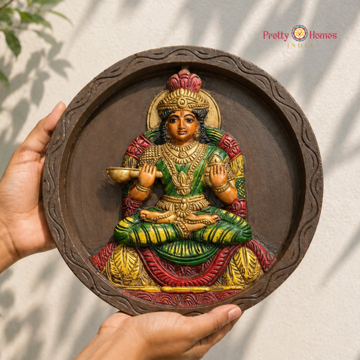 Hand-Carved Round Annapurna Devi Wall Plate