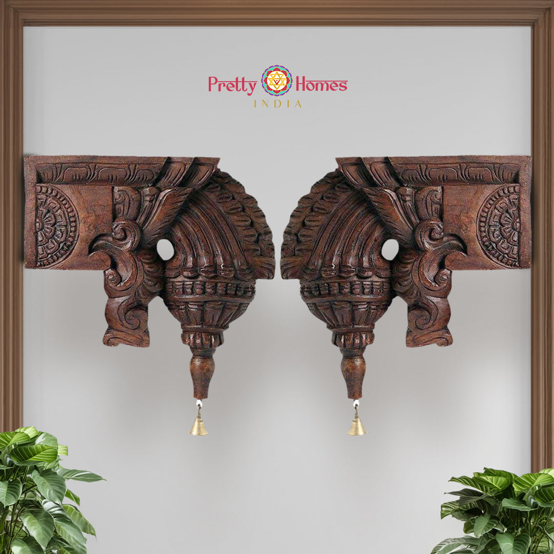 Handcarved wooden Bodhil wall bracket in traditional Chettinad temple style
