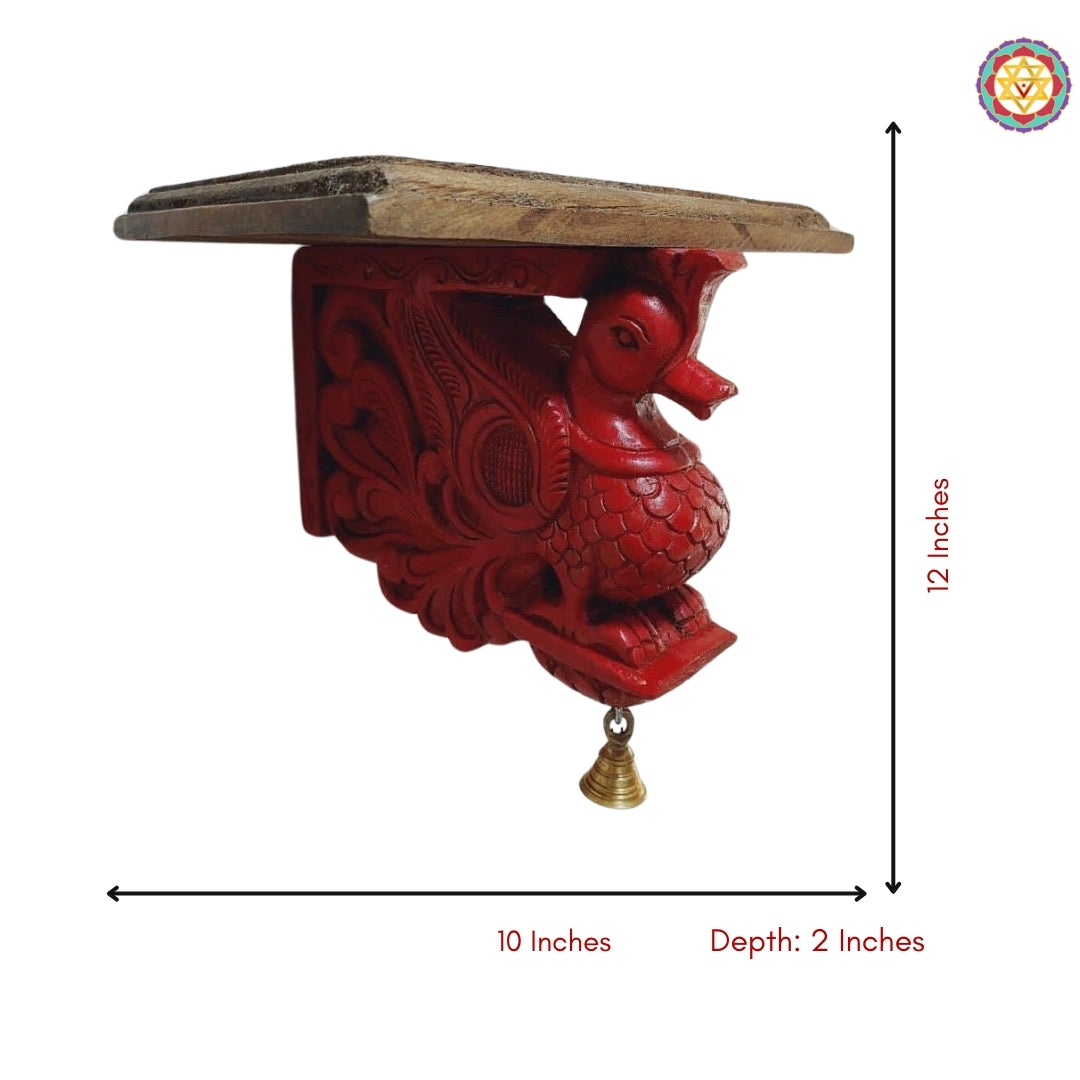 wooden annam swan wall hanging bracket showing handcarved floral patterns and intricate traditional design in antique polish finish