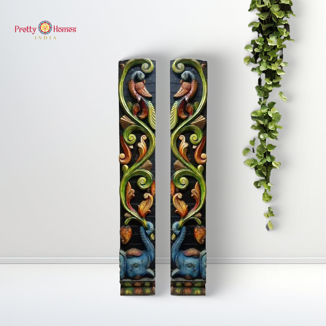 detailed indian woodcarving wall panel with intricate floral motifs