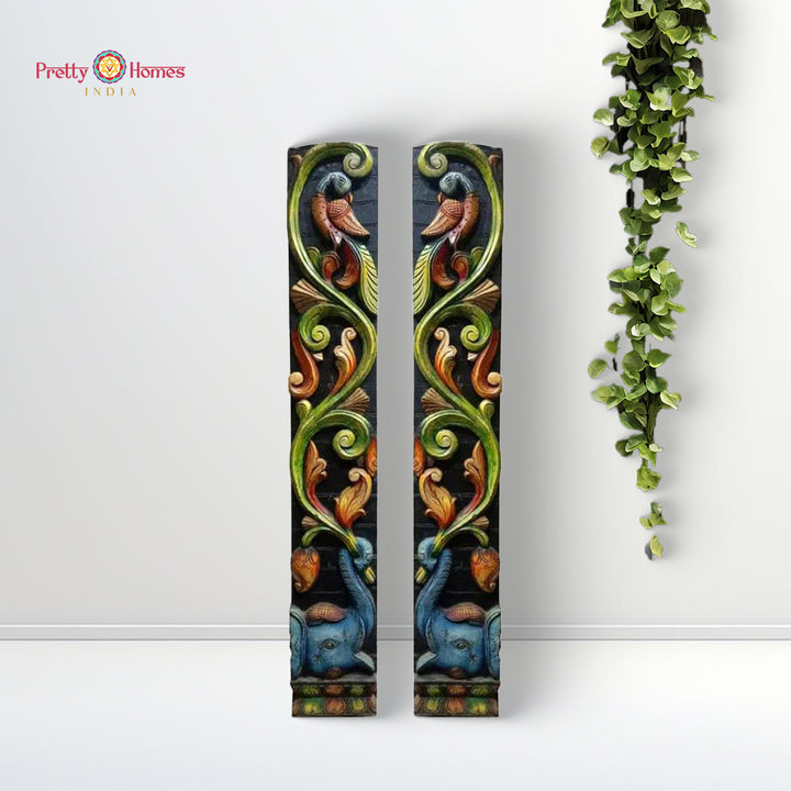 Vertical Wooden Wall Hanging Floral carver For Sides Of A Door, Wall Decor (Single)