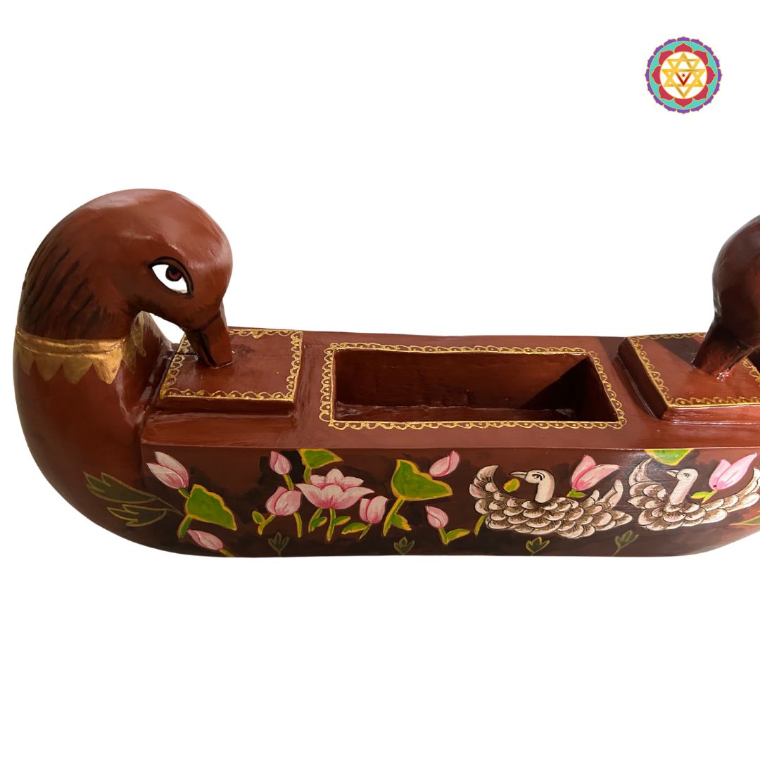 indian traditional hand painted lotus wall shelves with swan carving