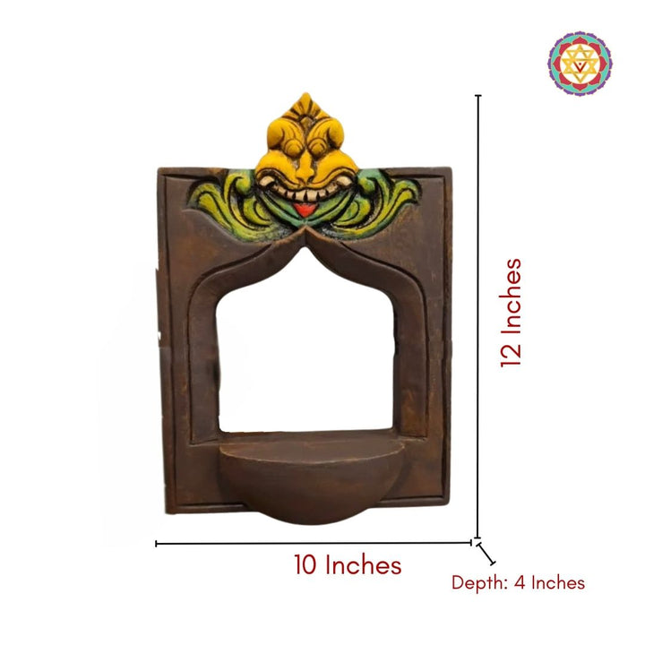 close-up of yali carving highlighting intricate facial features, ornate mane and fine chisel work on the wooden frame