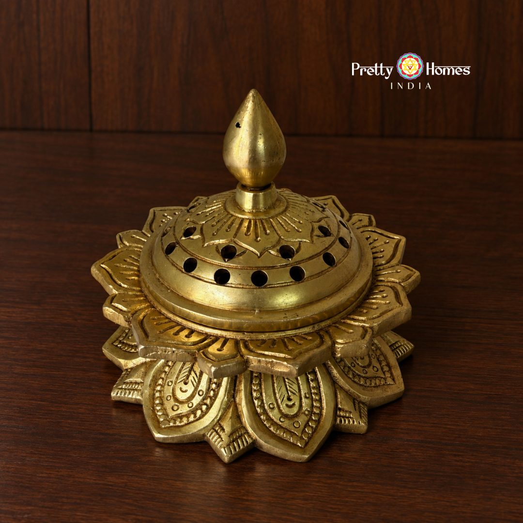 Brass Lotus Design Dhoop Dhani / Incense Burner