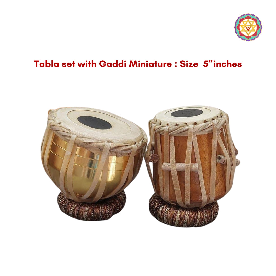Wooden Miniature Musical Instrument Curio - Tabla set with Gaddi 5” inches