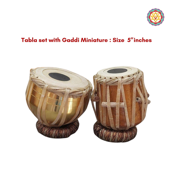 Wooden Miniature Musical Instrument Curio - Tabla set with Gaddi 5” inches
