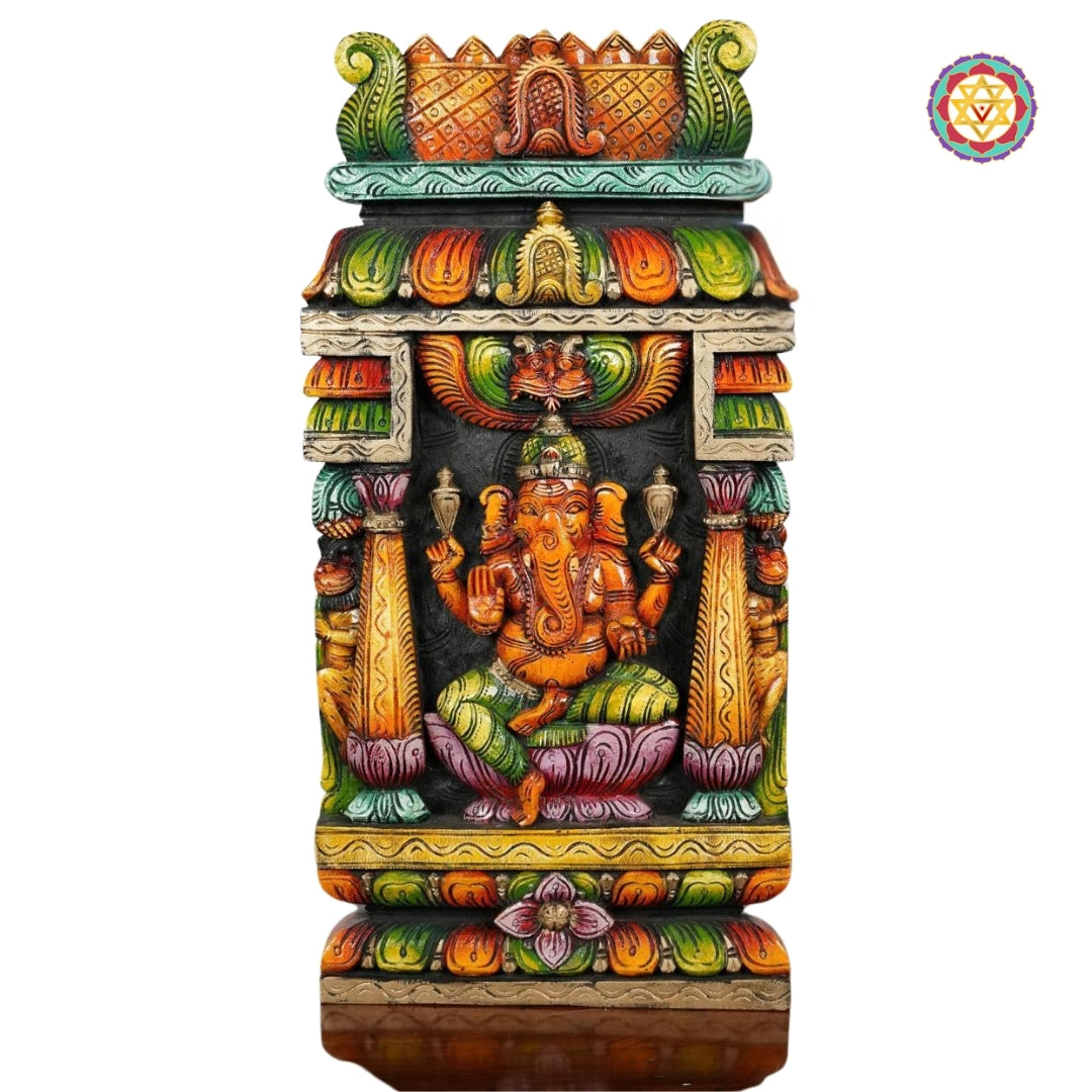 Woodcarved Ganesha wall mount /Panel.Temple Gopuram style wall hanging