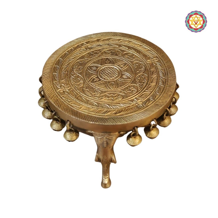 Brass Table with Elephant Legs and Bells – Traditional Golden Charm (4.5”)