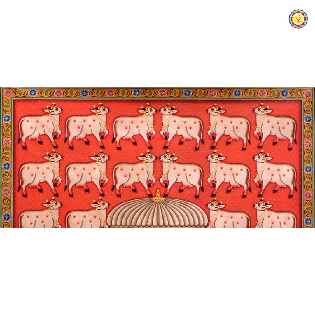 Raas leela wall art with Krishna and gopis hand-painted in rich Pichwai detailing