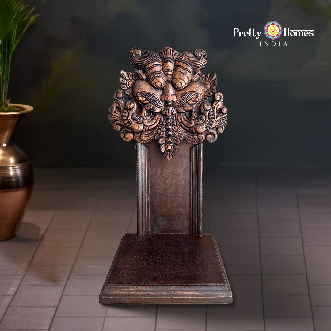 woodcarved yali face wall shelf with intricate detailing