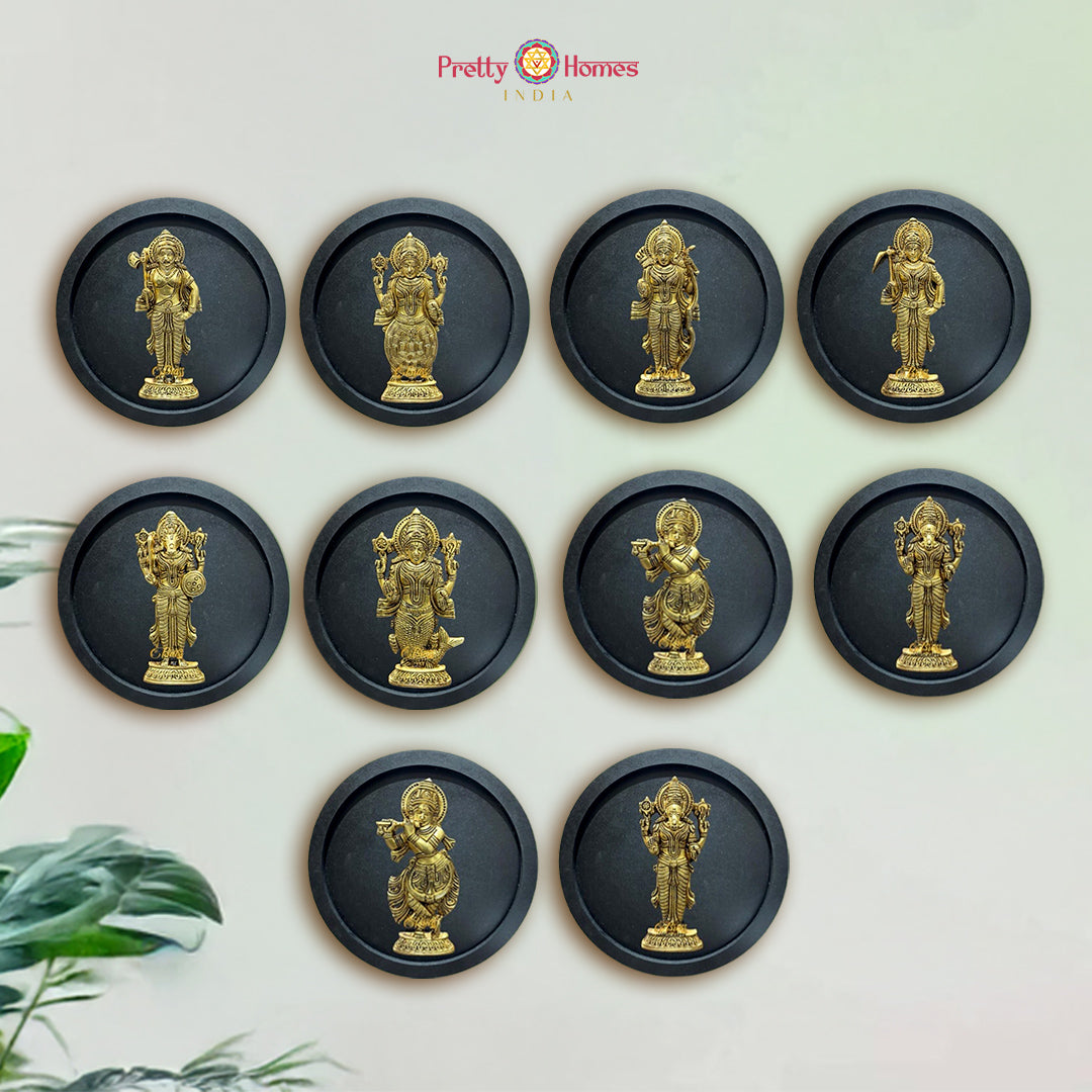 Brass Circular Set of 10 Dashavatars wall frame