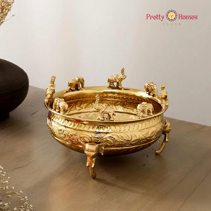 Brass Elephant Design Uruli for floating flowers