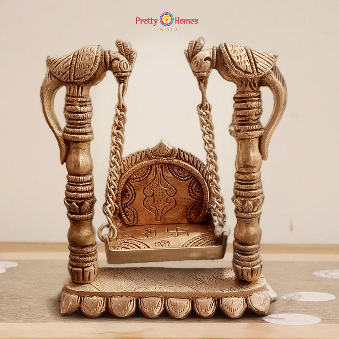 Brass Parrot Design Jhula Swing for temple décor