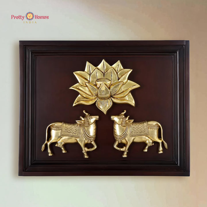 Brass Pichwai Set of 2 Cows wall frame décor