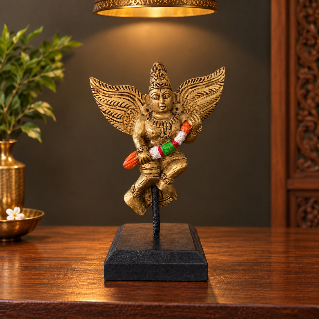 Woodcarved Gandharva with Garland
