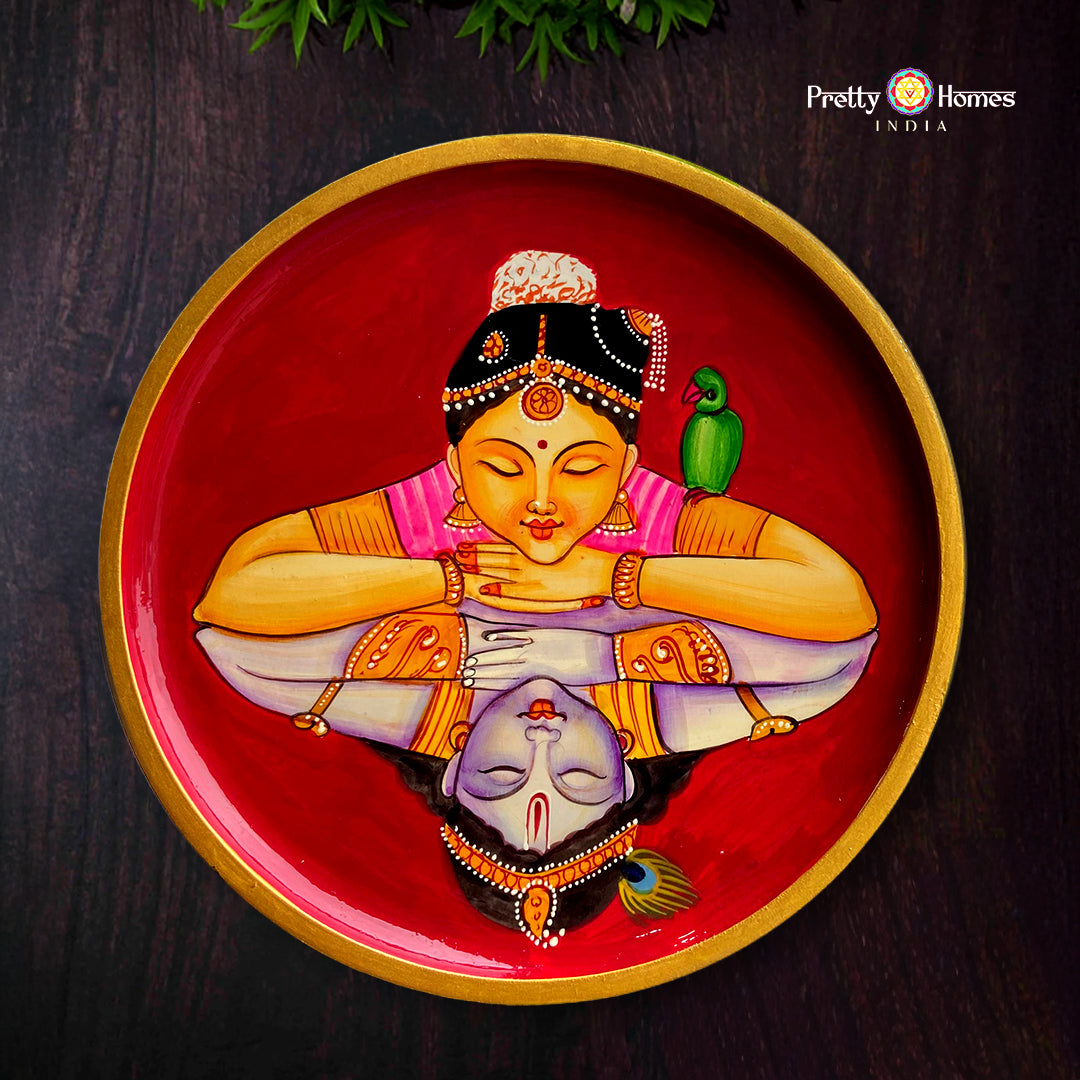 Round pichwai hand-painted blissful dancer wooden wall panel with traditional artistry