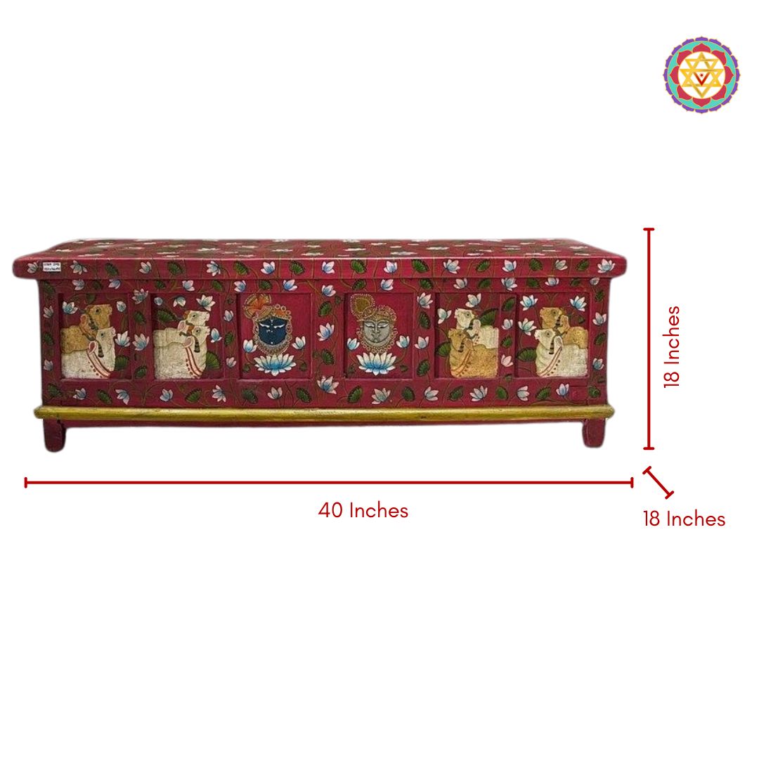 Wooden pichwai style handpainted trunk/ coffee table