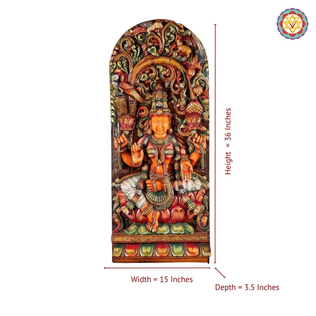 Woodcarved Canopy Dhan Laxmi with Parrots – Wall Mountable & Standalone Decor