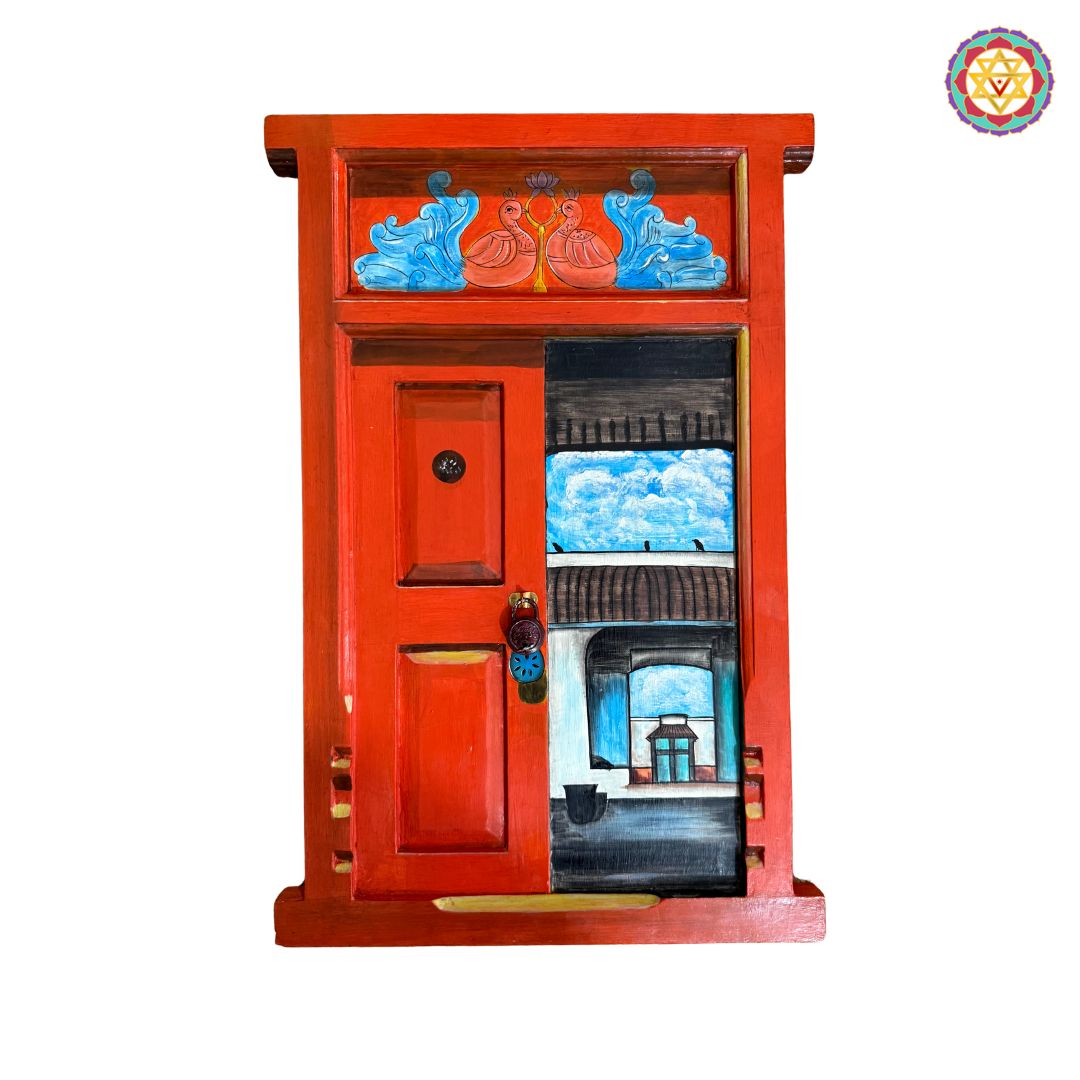 Vintage Style Handpainted Wooden Window with Lock – Wall Mountable