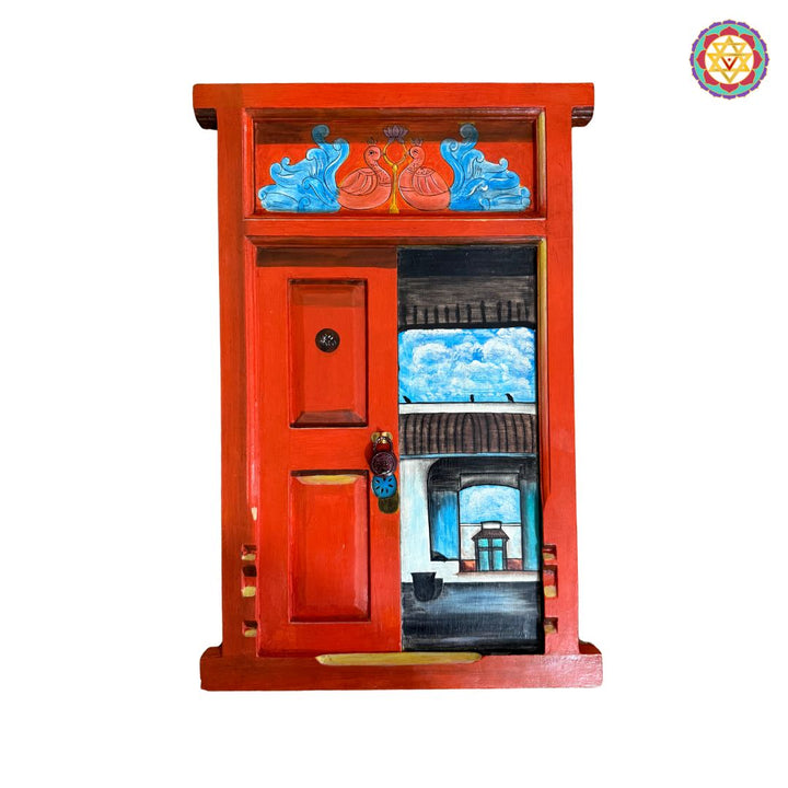 Vintage Style Handpainted Wooden Window with Lock – Wall Mountable