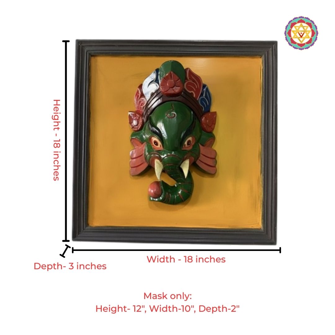 Large Ganesha Wall Mask Wooden Framed Décor