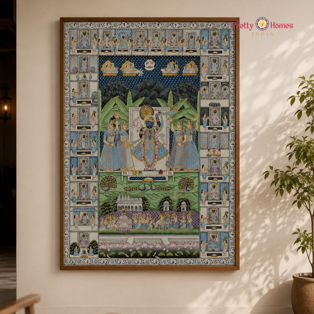 Large Handpainted Pichwai – Shrinathji Darshan with Intricately Detailed Border