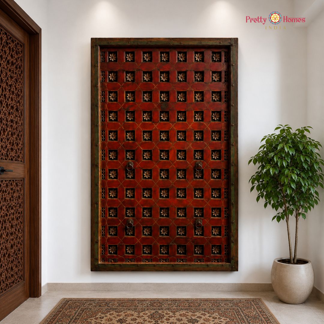 Handcarved Wooden Floral Design Wall Hanging / Wall Panel