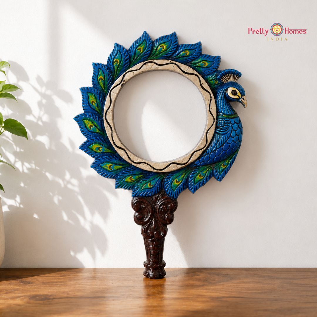 Handcarved Peacock Design Mirror Frame