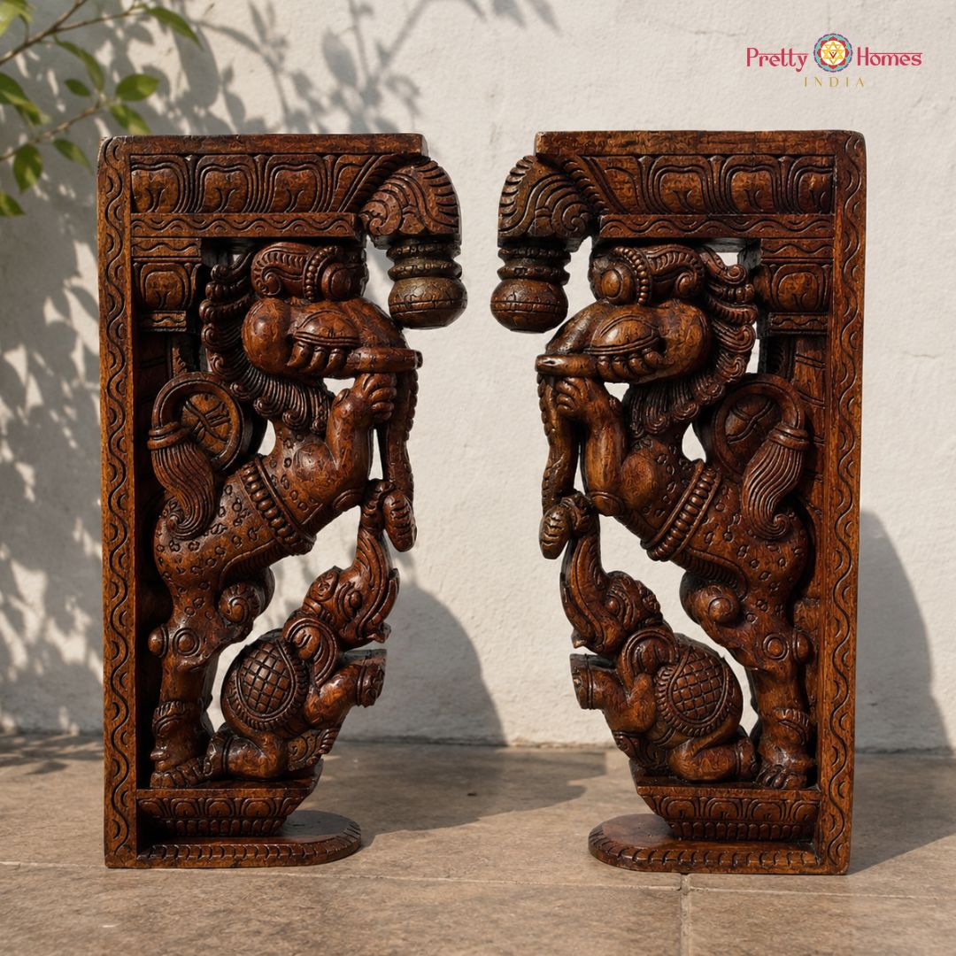 Handcarved Traditional Yali (Yazi) with Elephant Bracket (single)