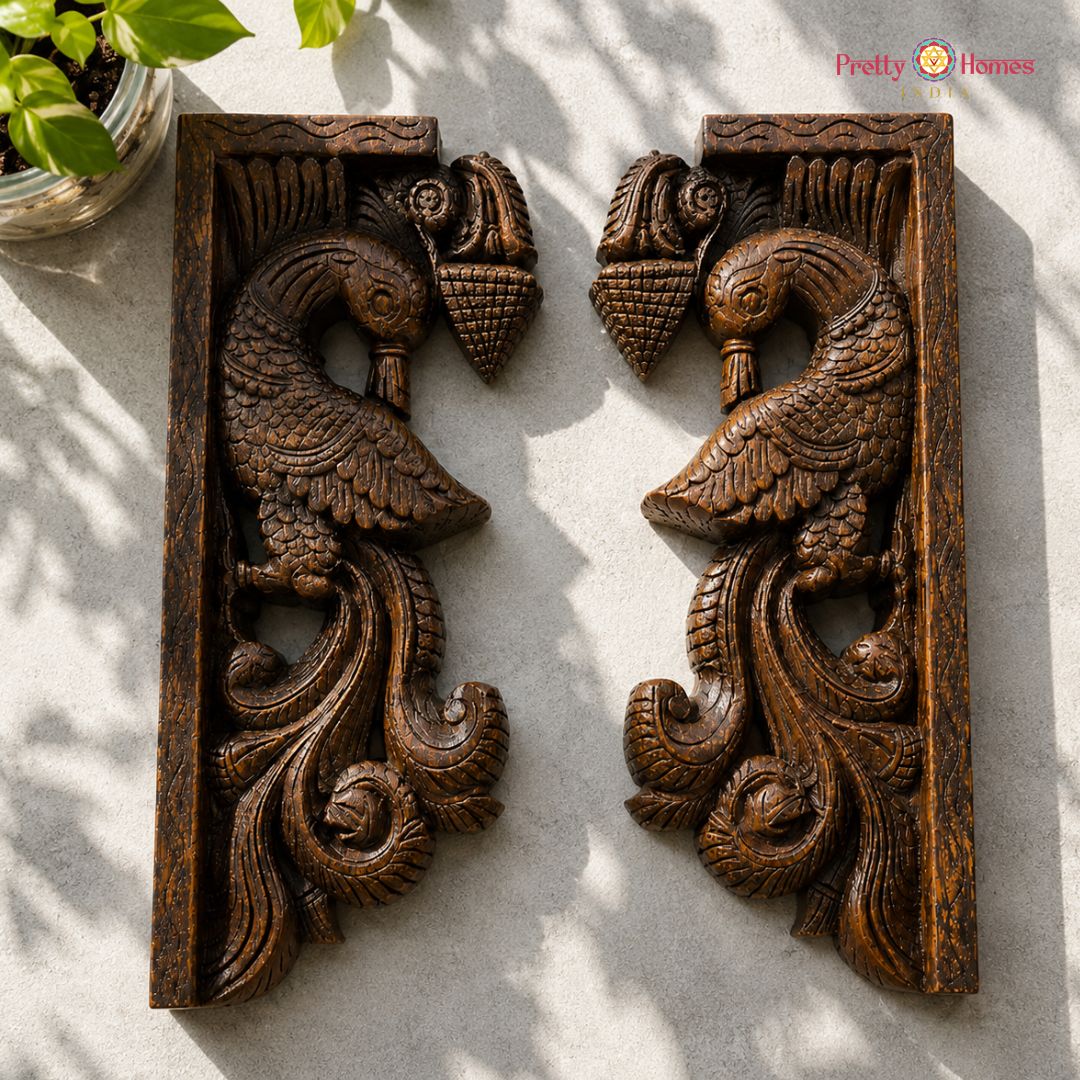 Handcarved Wooden Bird Bracket with Feather Detailing