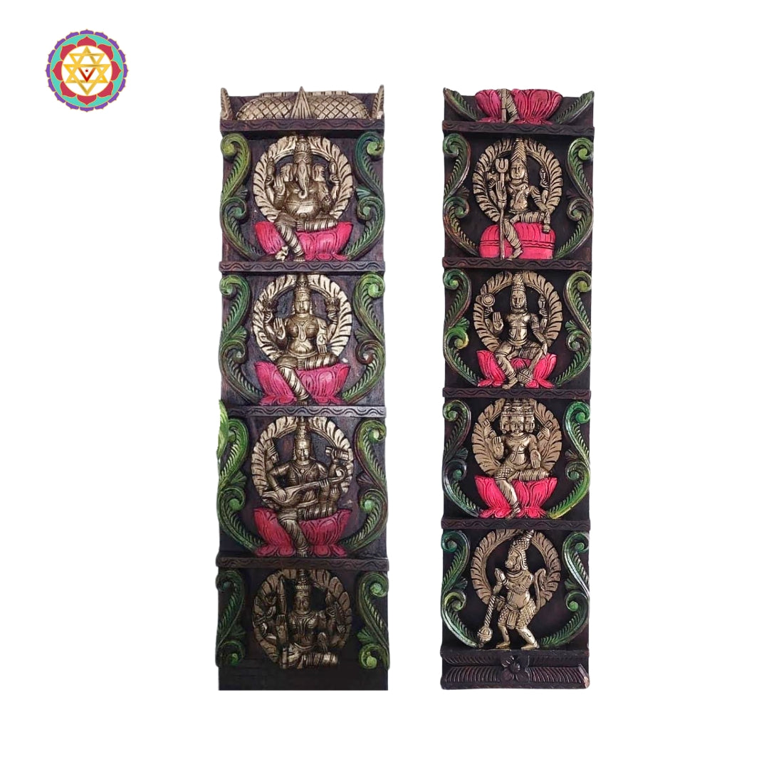 south indian temple style wooden panel with traditional carving details