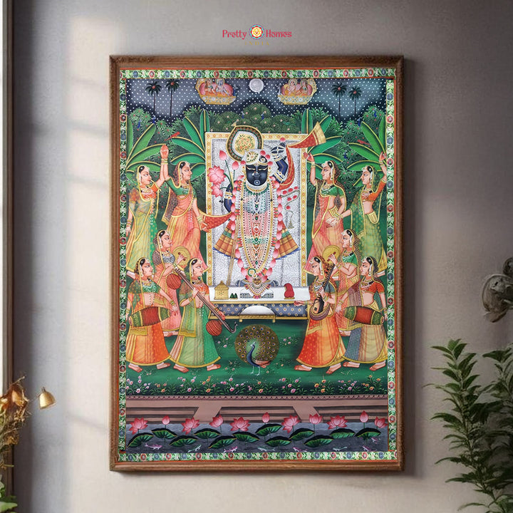handpainted musical theme pichwai painting with gopikas