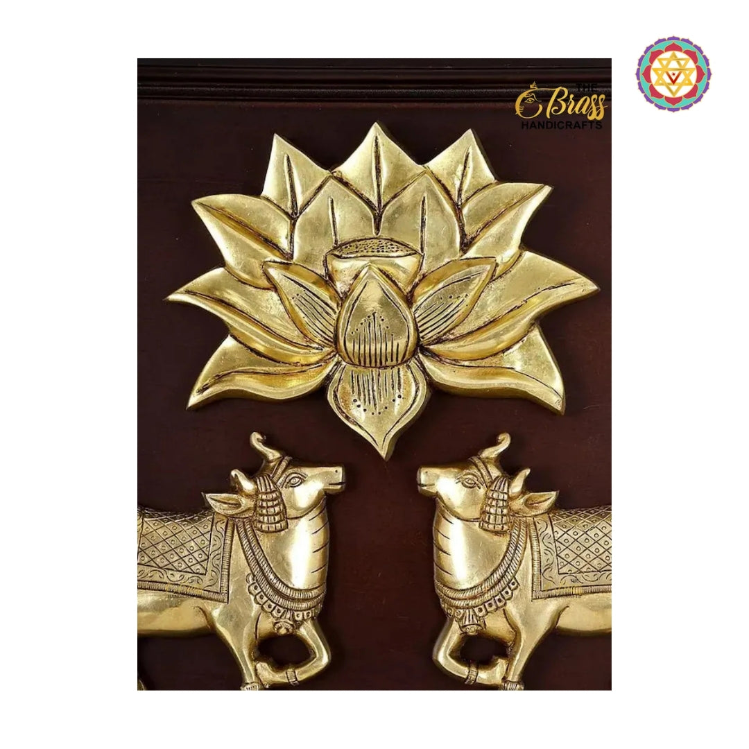 Pichwai inspired brass cows with lotus detailing