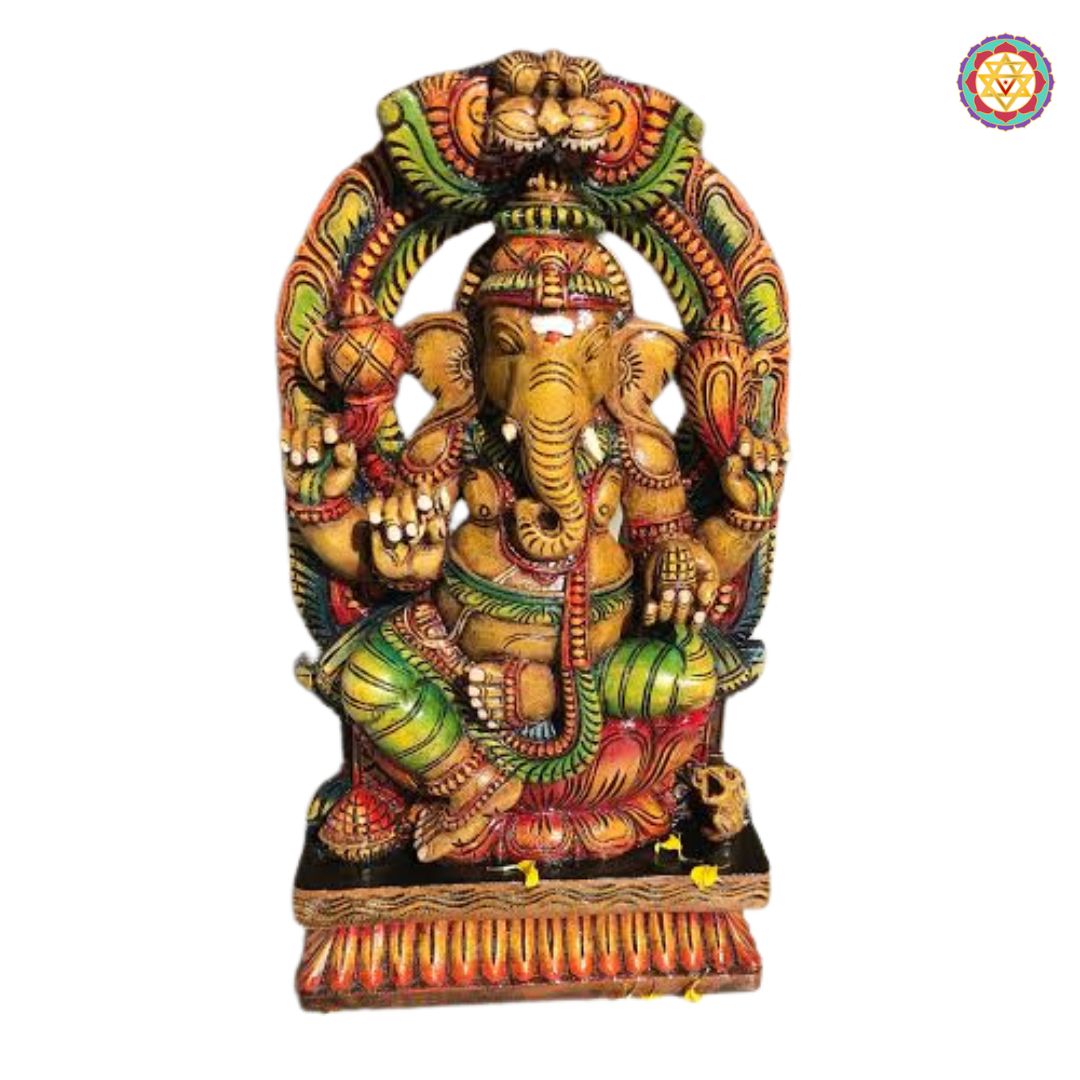 Side view of Ganesha handcarved statue — traditional craftsmanship and fine detailing of robes and accessories