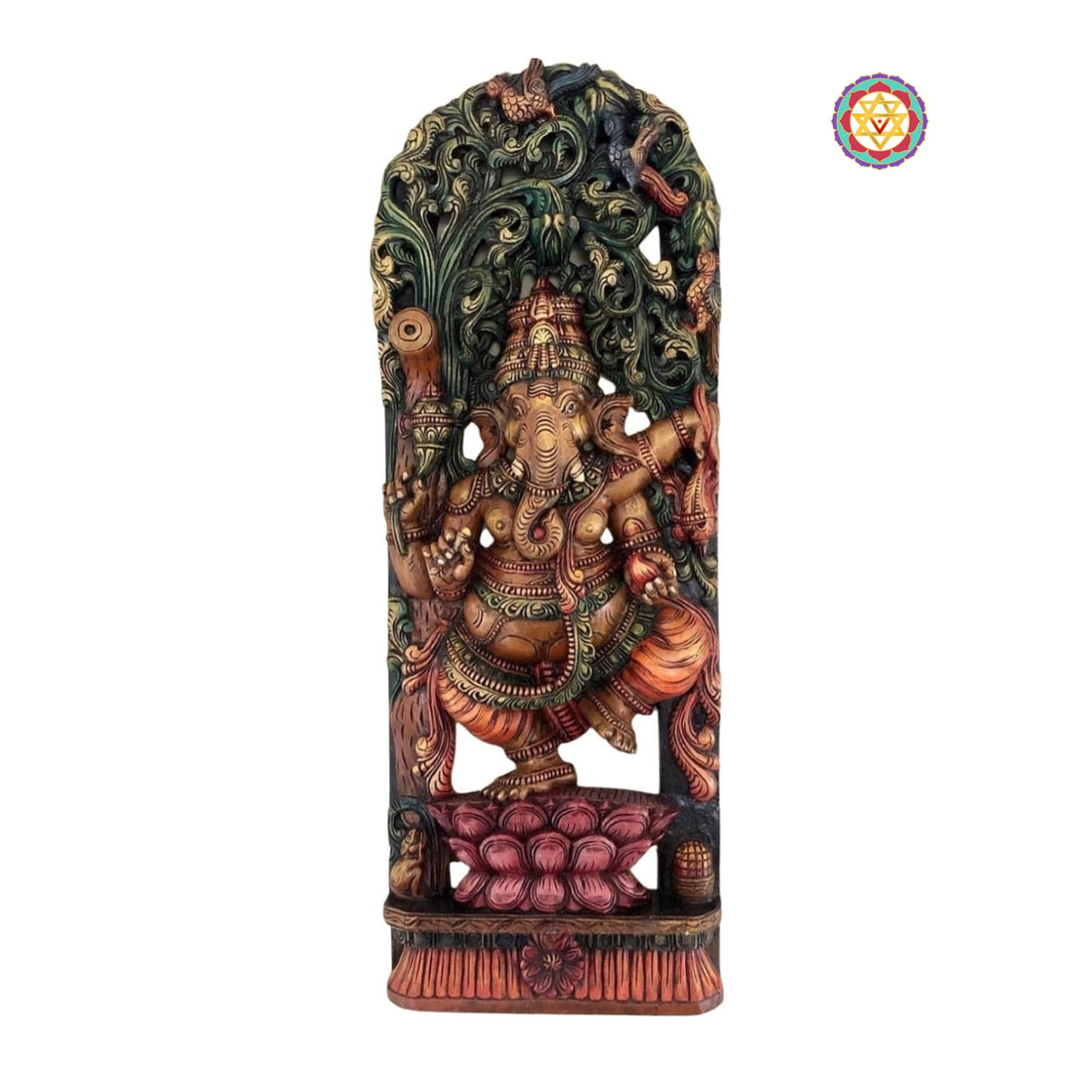 Woodcarved Canopy Dancing  Ganesha on Lotus