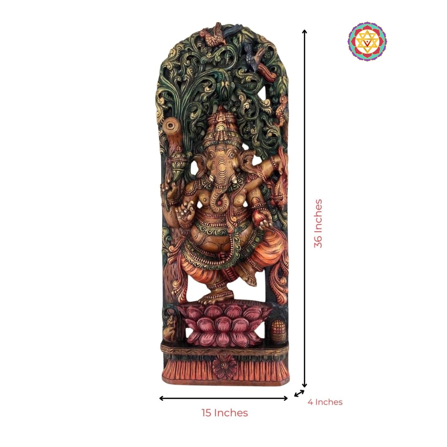 Angled view of carved wooden Ganesha sculpture — handcrafted Indian spiritual home decor piece