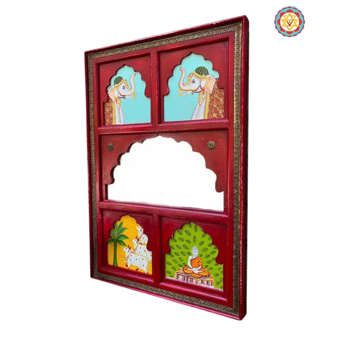 Wooden Painted Jharokha with brass work